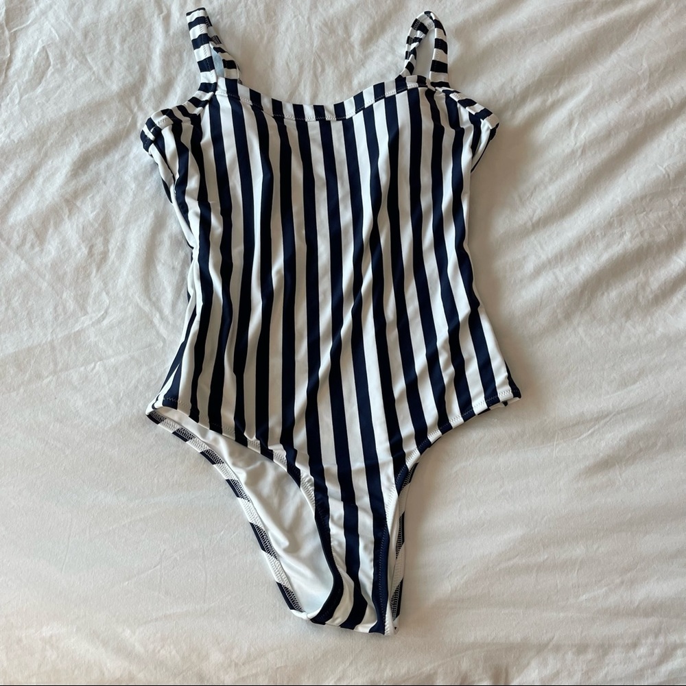 Aerie Blue & White Vertical Stripes Padding One Piece Cheeky